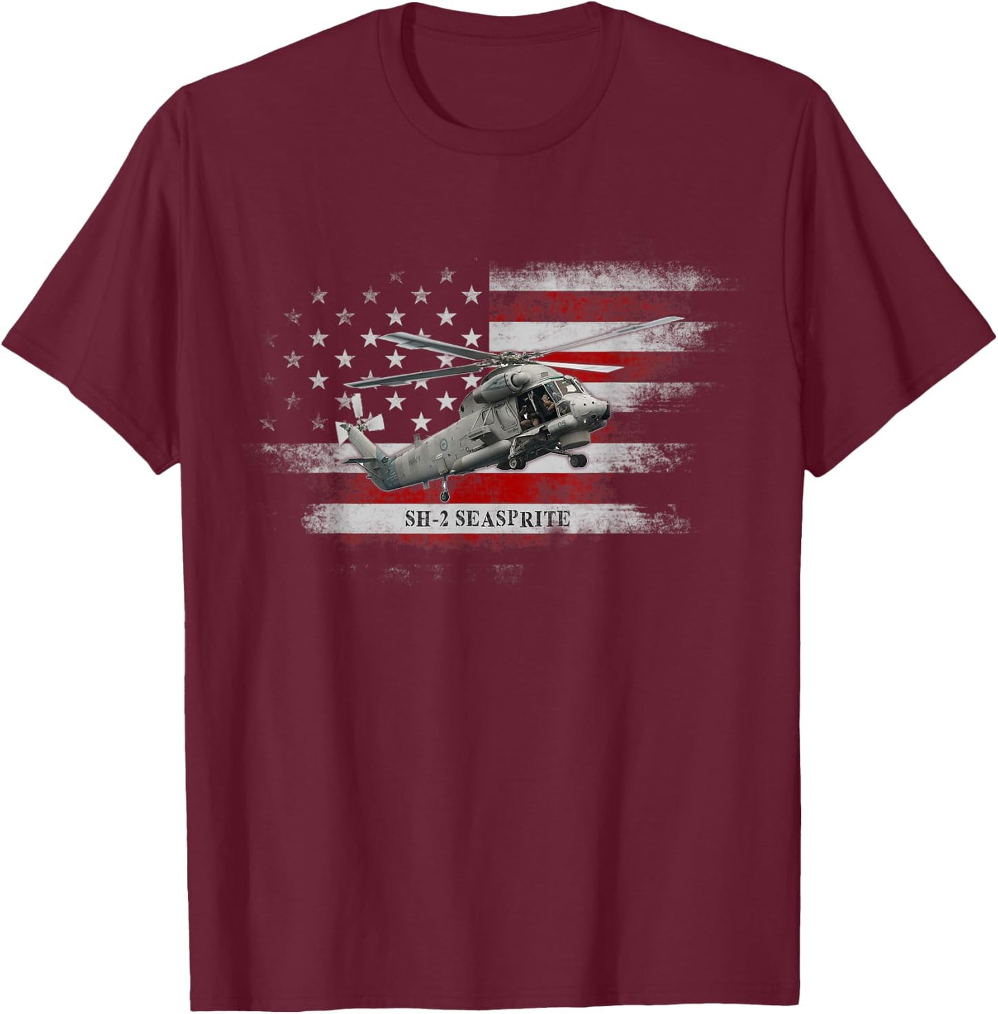 SH-2 Seasprite Helicopter USA Flag Helicopter Pilot Gifts Men T-Shirt - T-Shirt | Maroon