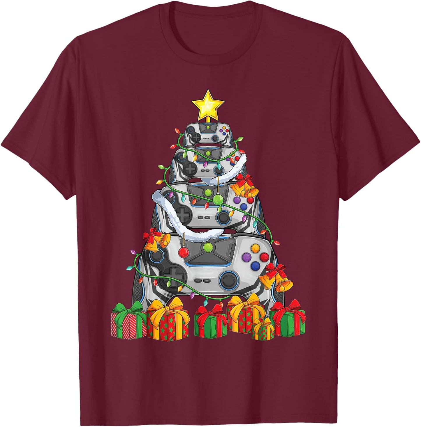 Gamer christmas tree pajamas kids boys men video games xmas T-Shirt - T-Shirt | Maroon