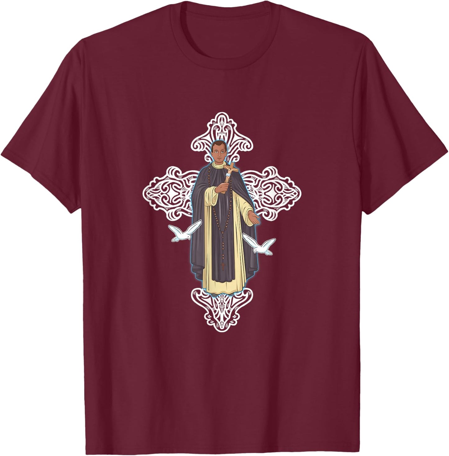 San Martín de Porres y Cruz de Jesucristo T-Shirt - T-Shirt | Maroon