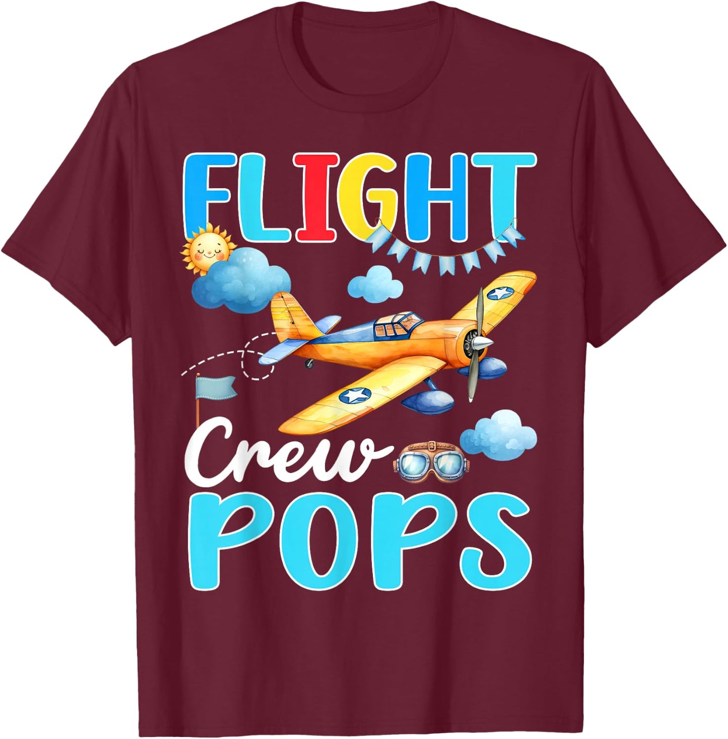 Flight Crew Pops Birthday Squad Airplane Matching Family T-Shirt - T-Shirt | Maroon