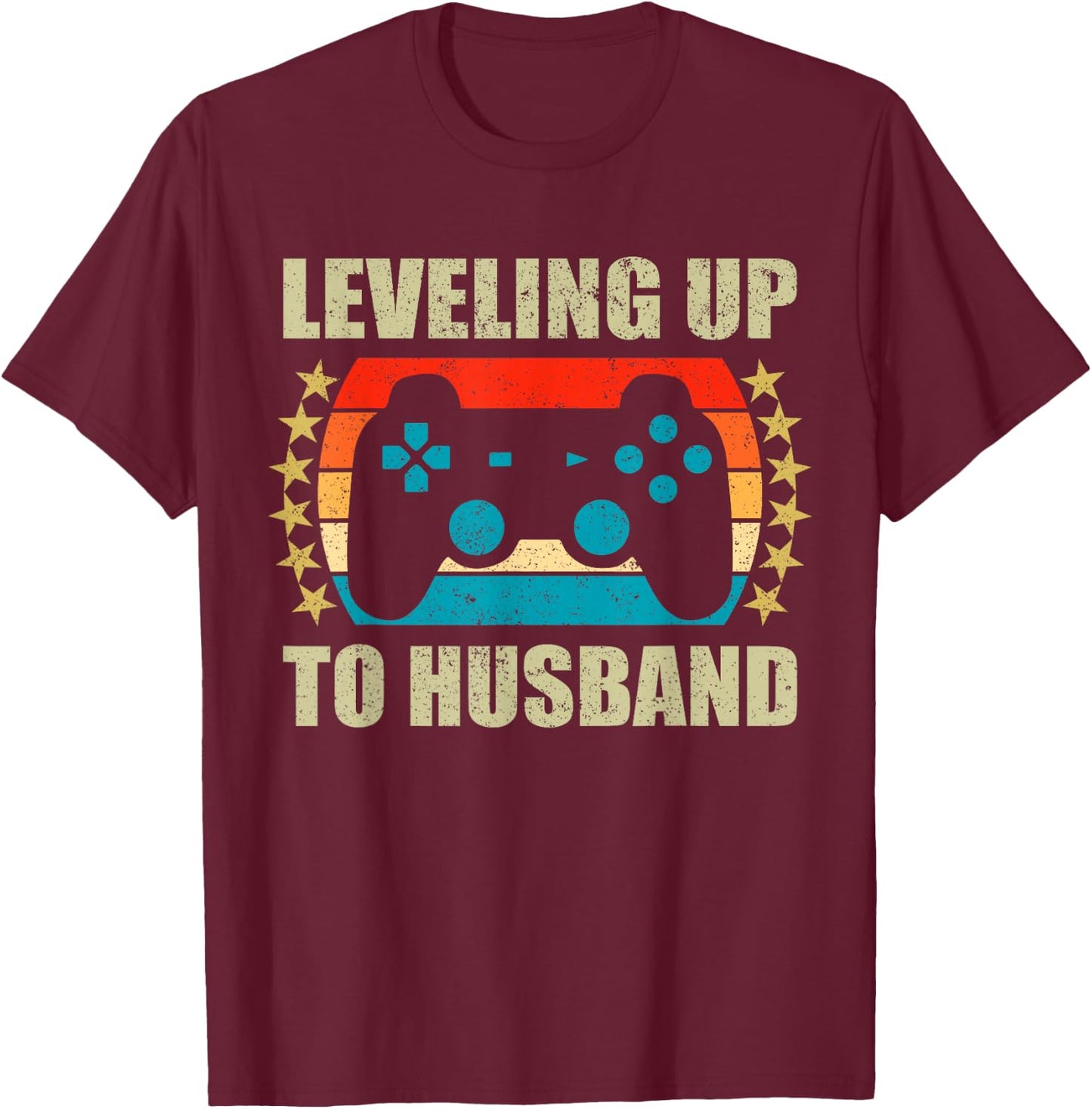 Bachelor Party Leveling Up To Husband Groom Gaming T-Shirt - T-Shirt | Maroon