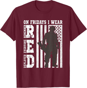 On Fridays I Wear Red USA Support American Troops T-Shirt - T-Shirt | Maroon