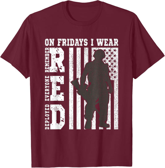On Fridays I Wear Red USA Support American Troops T-Shirt - T-Shirt | Maroon