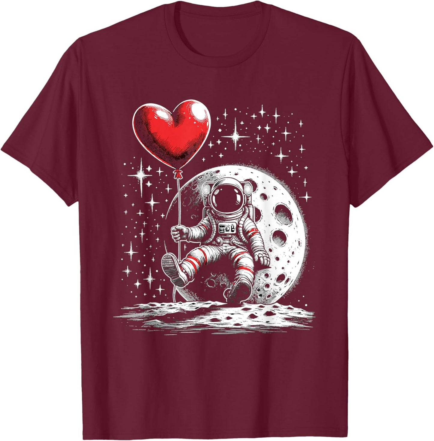 Space Astronaut Heart Balloon Valentine's Day Valentine T-Shirt - T-Shirt | Maroon