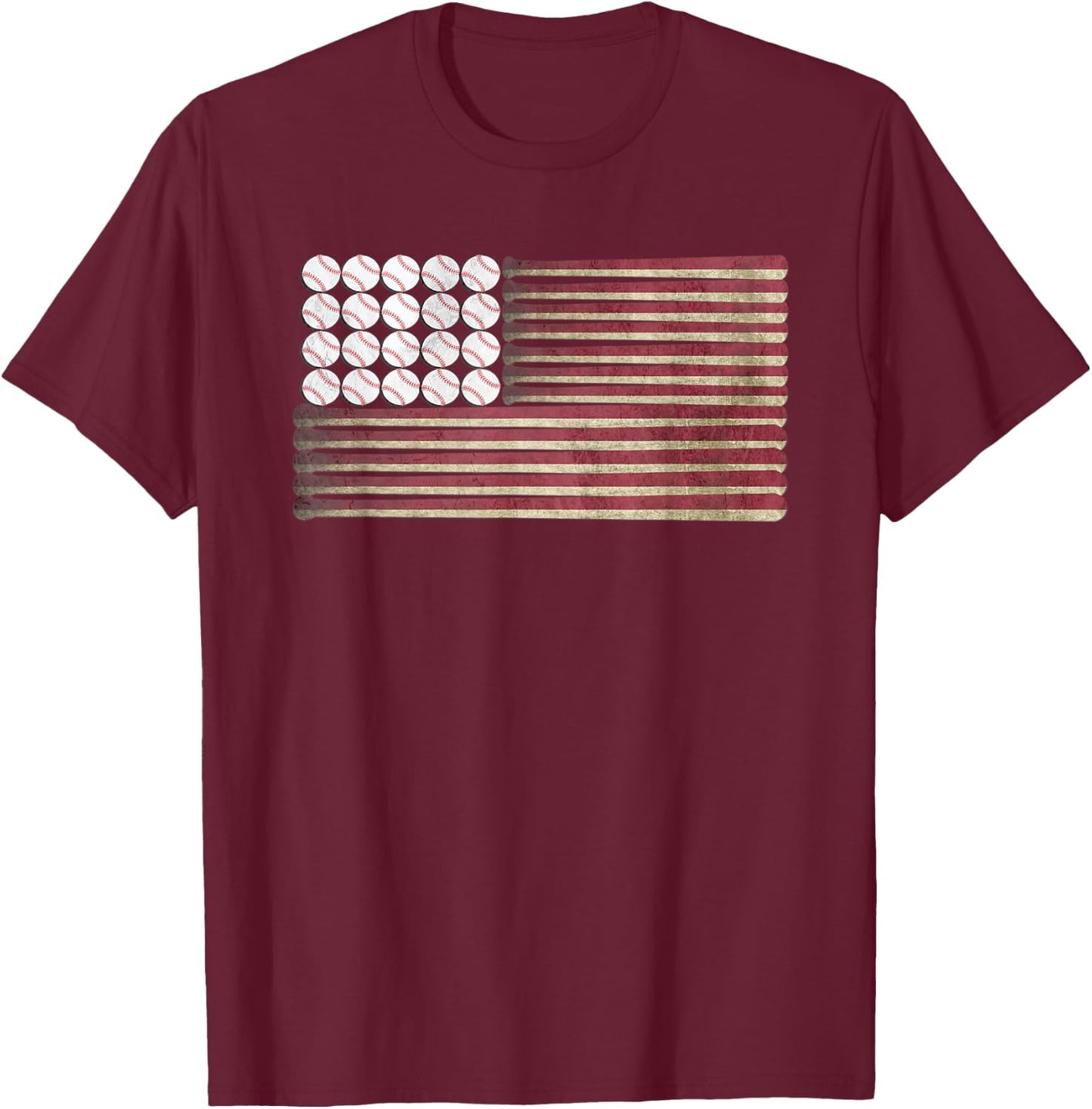 Baseball Design Sports Matching USA Flag America T-Shirt - T-Shirt | Maroon