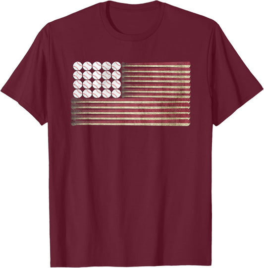 Baseball Design Sports Matching USA Flag America T-Shirt - T-Shirt | Maroon