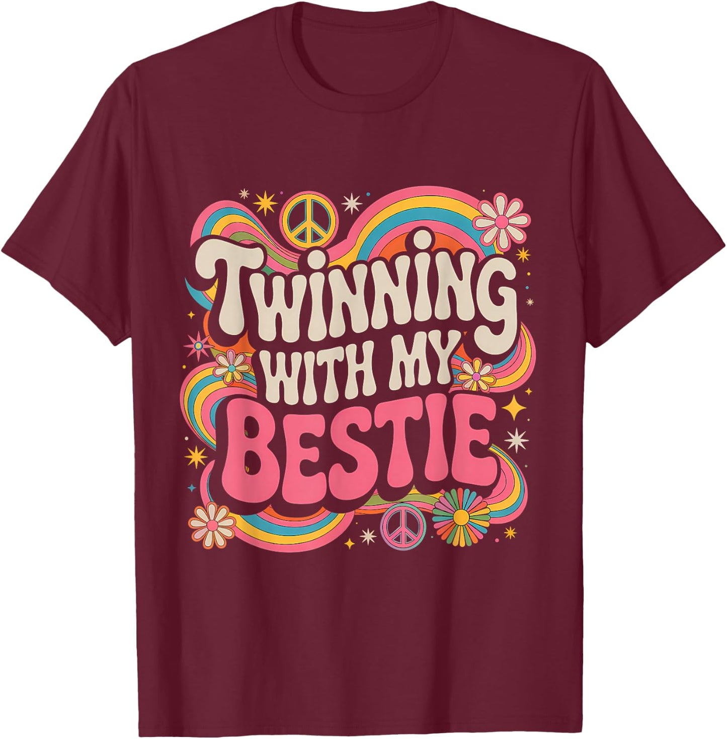 Twinning with My Bestie Twins Friends Twin Matching T-Shirt - T-Shirt | Maroon