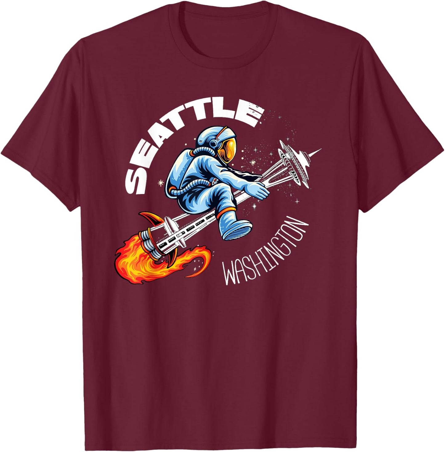 Retro Seattle Washington Astronaut Space Needle Souvenir T-Shirt - T-Shirt | Maroon