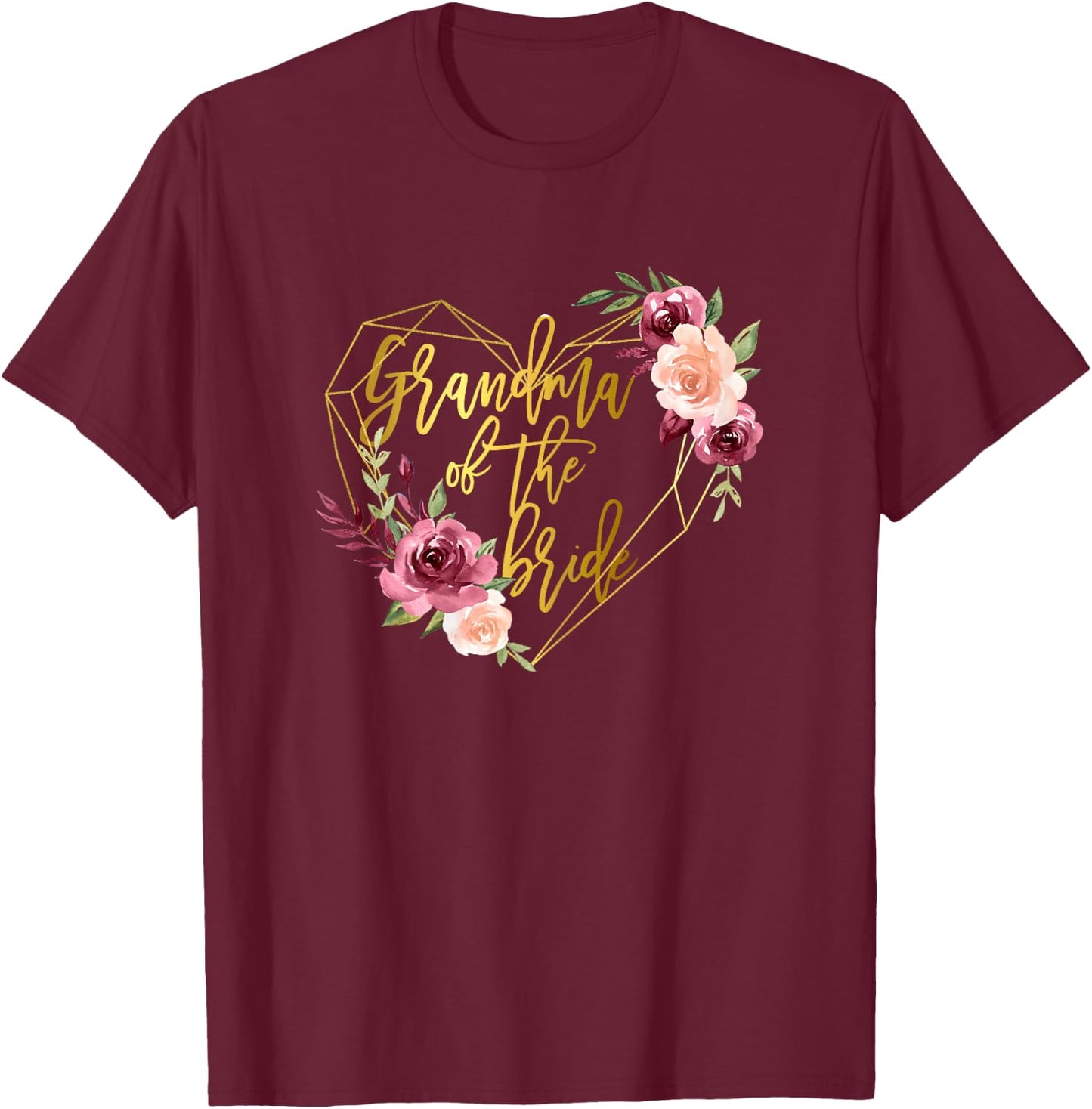 Grandma of the Bride Bridal Team Matching Floral T-Shirt - T-Shirt | Maroon