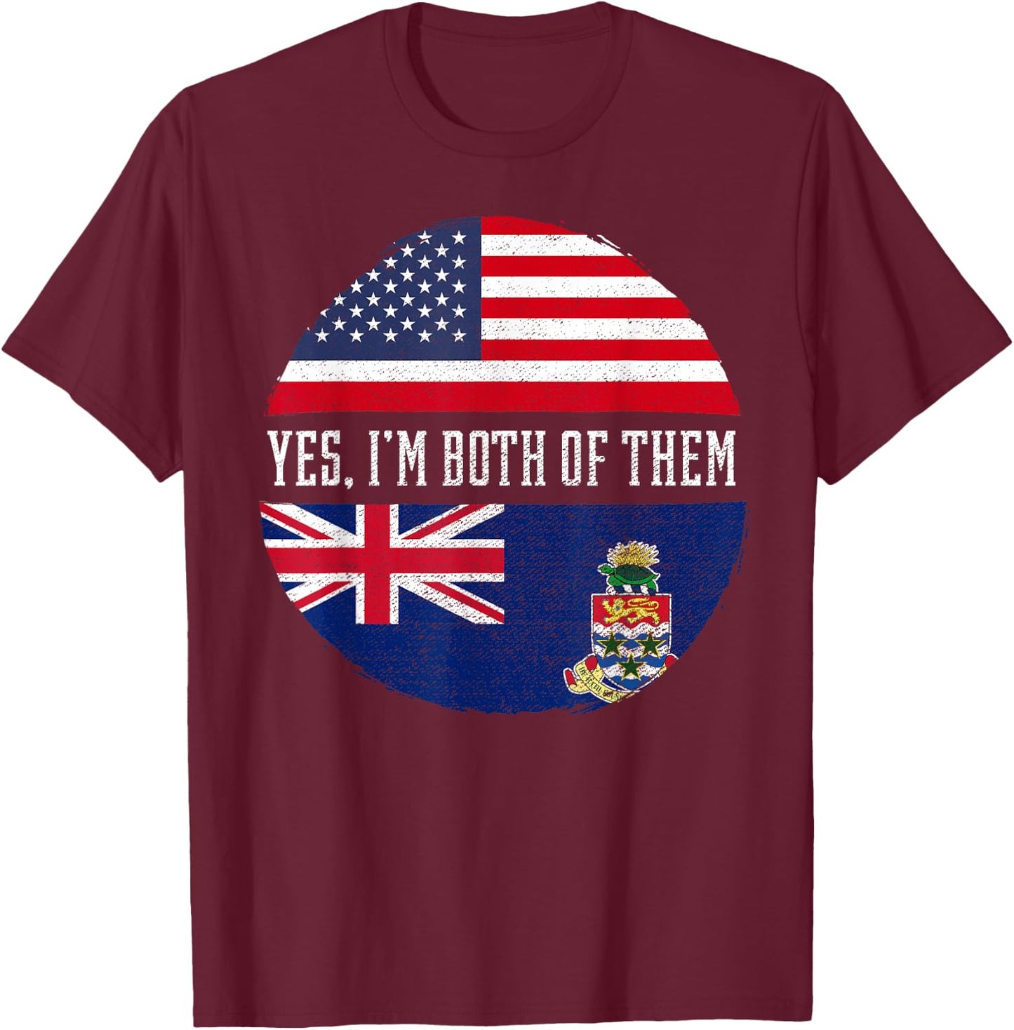 Half American Half Caymanian USA Flag Cayman Islands T-Shirt - T-Shirt | Maroon
