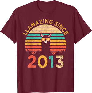 LLamazing Since 2013 Llama Wearing Sunglasses Funny Birthday T-Shirt - T-Shirt | Maroon
