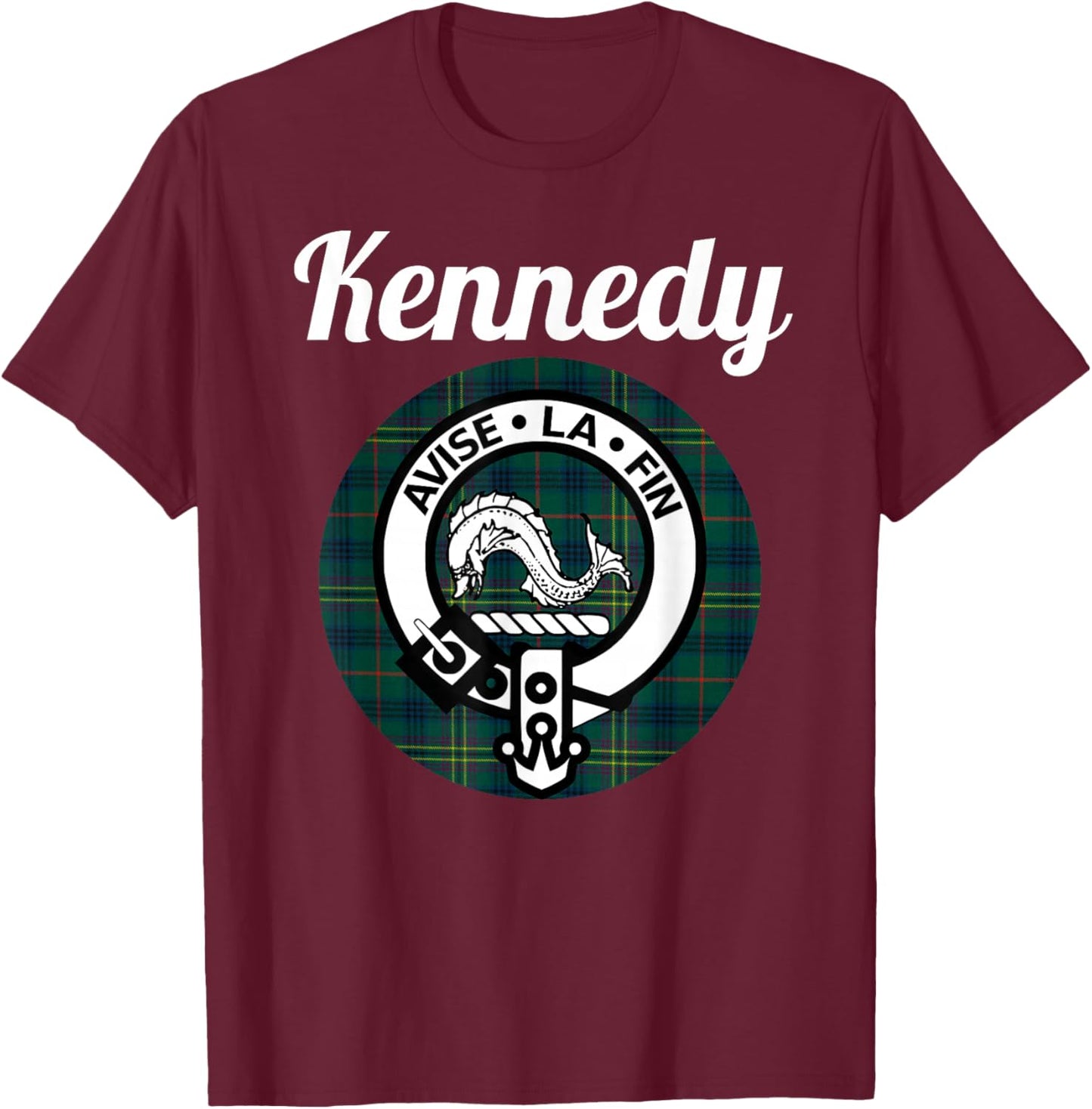 Kennedy Clan Scottish Name Coat Of Arms Tartan T-Shirt - T-Shirt | Maroon