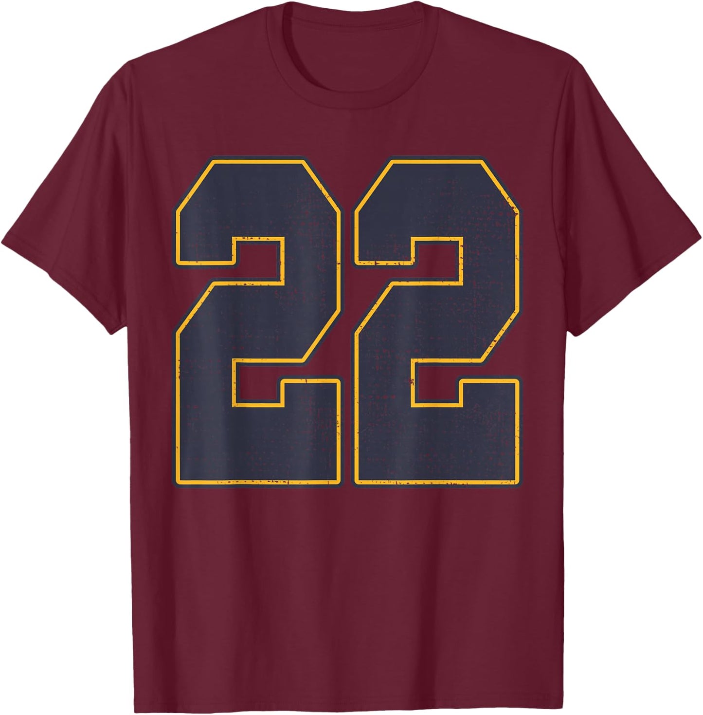 #22 Outline Number 22 Fan Varsity Sports Team Red Jersey T-Shirt - T-Shirt | Maroon