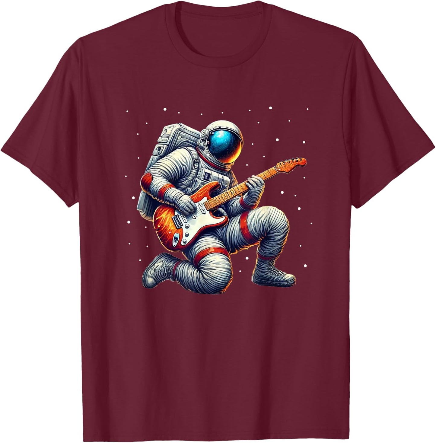Astronaut Guitar Men Women Kids Outer Space T-Shirt - T-Shirt | Maroon