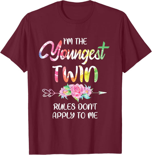 Youngest Twin Shirt Sibling Birthday Funny Twins Matching T-Shirt - T-Shirt | Maroon