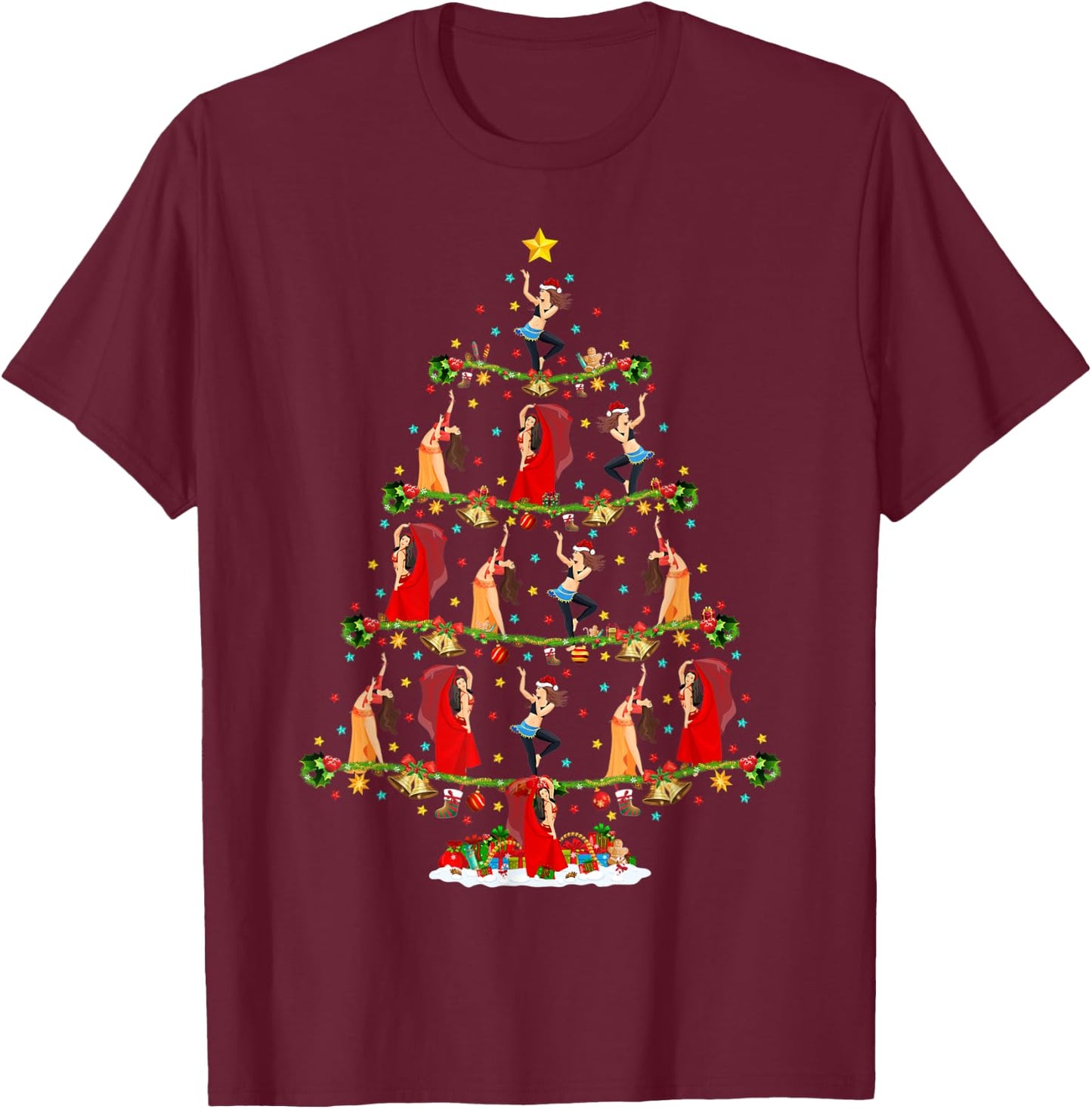 Belly Dance Lover Lighting Santa Belly Dance Christmas Tree T-Shirt - T-Shirt | Maroon