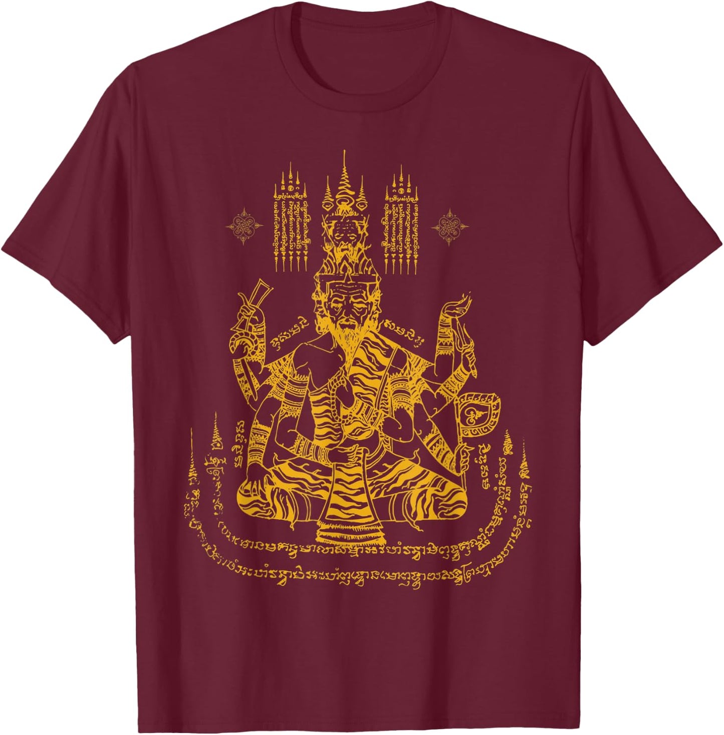 Sawadee Thai Traditional Sak Yant Thai Twin Tigers Muay Thai T-Shirt - T-Shirt | Maroon
