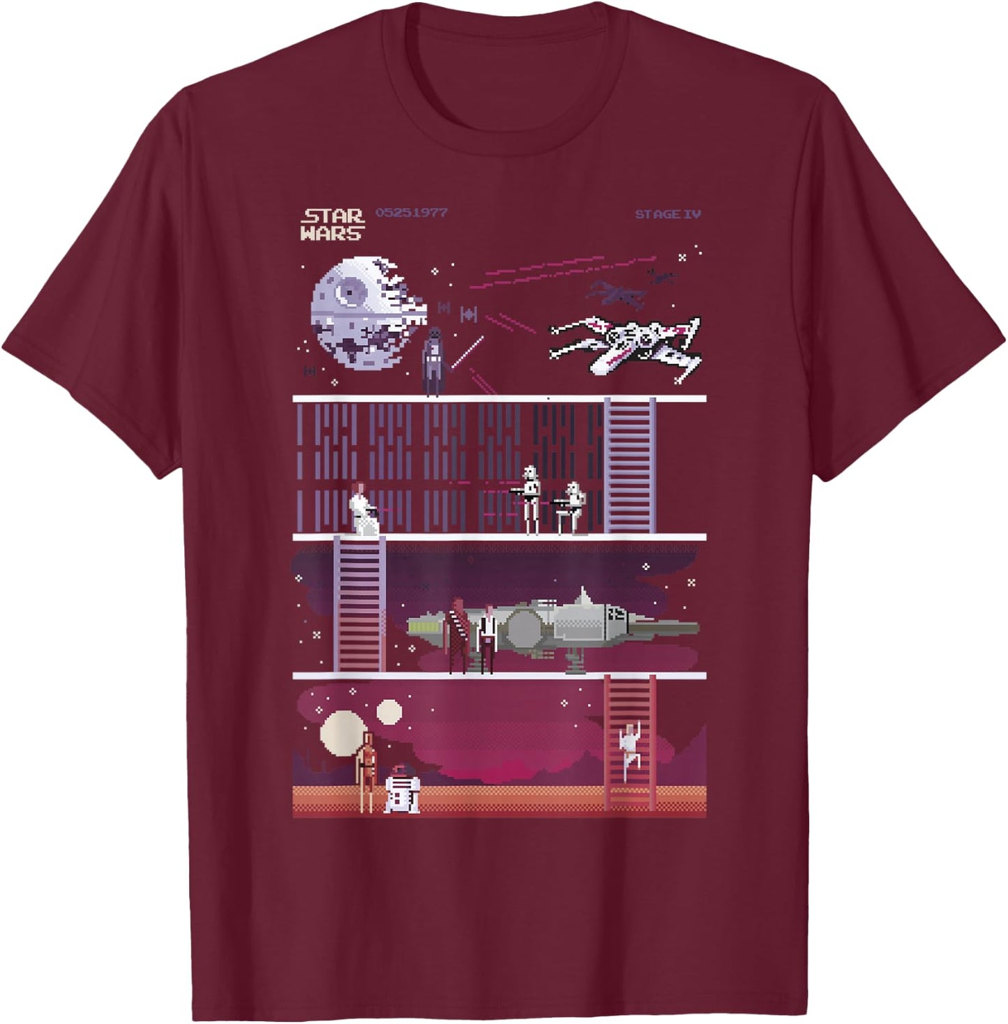 Star Wars Retro Video Game Theme T-Shirt - T-Shirt | Maroon