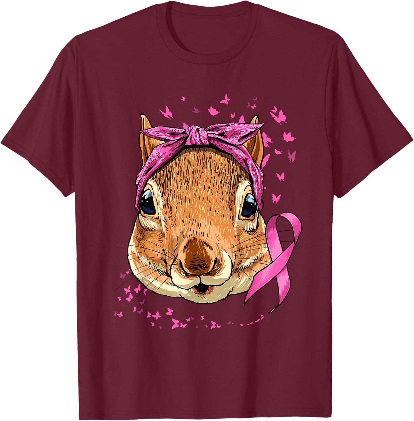 Breast Cancer Awareness Squirrel Pink Ribbon Cancer Survivor T-Shirt - T-Shirt | Maroon