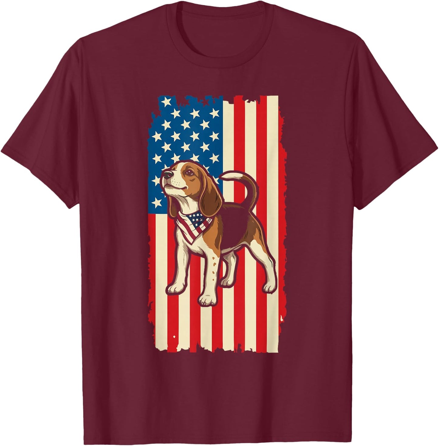 Beagle American Flag Patriotic 4th of July Design T-Shirt - T-Shirt | Maroon