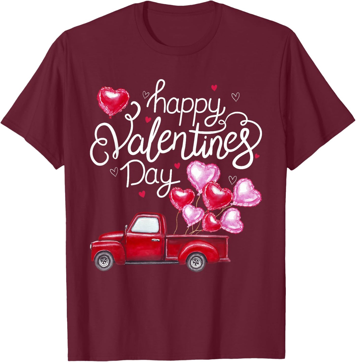 Red Truck With Hearts Happy Valentine's Day Gifts T-Shirt - T-Shirt | Maroon