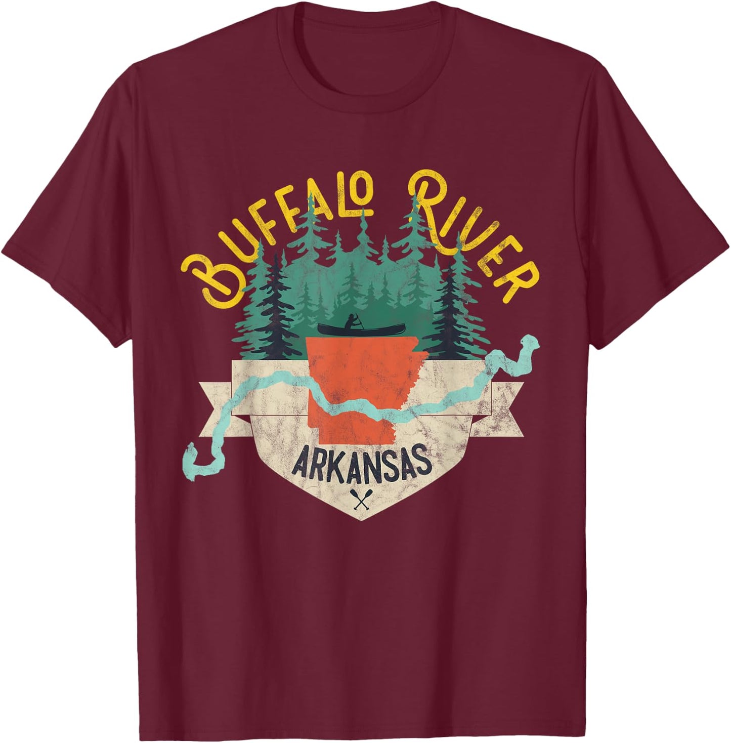 Buffalo River Arkansas National Park River Floating Kayak T-Shirt - T-Shirt | Maroon