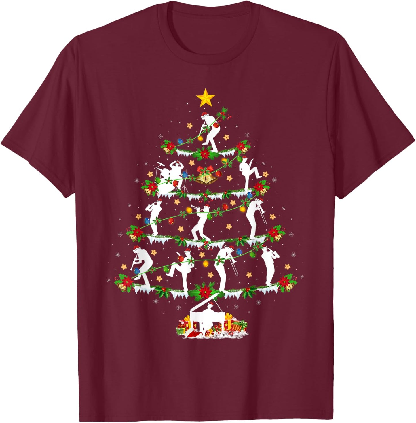Marching Band Lover Lighting Marching Band Christmas Tree T-Shirt - T-Shirt | Maroon