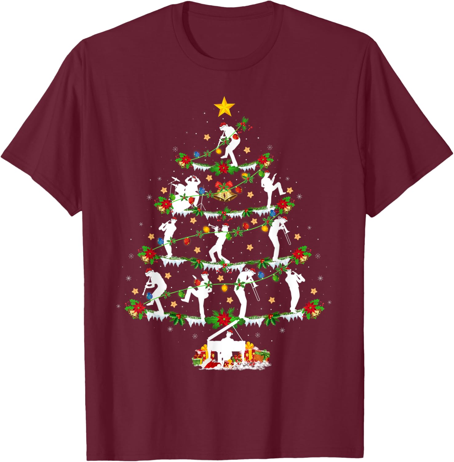 Marching Band Lover Lighting Marching Band Christmas Tree T-Shirt - T-Shirt | Maroon