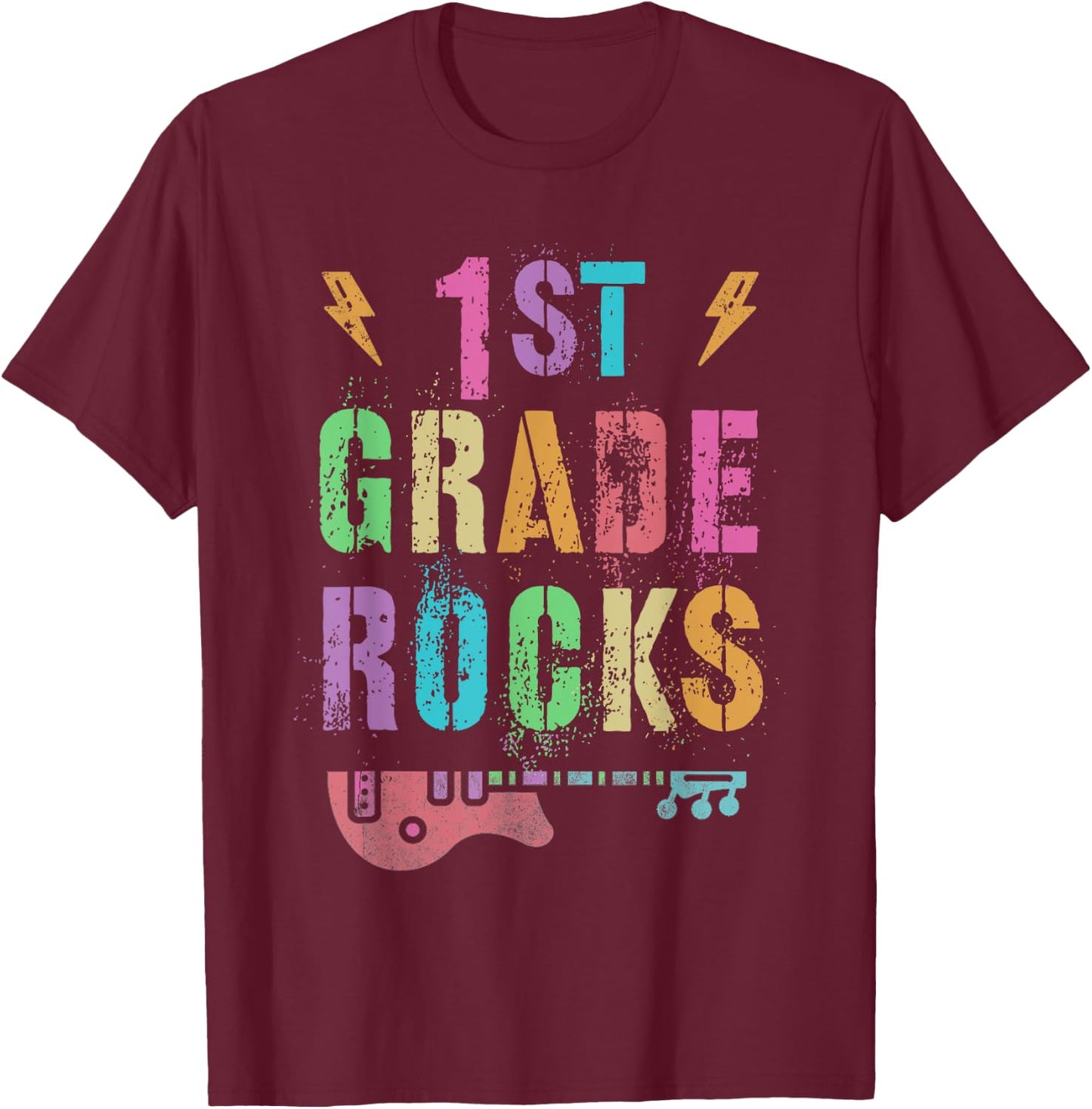 Hello 1st GRADE ROCKS Teacher FIRST Grader Little Rockstar Men Women Girls Kids T-Shirt - T-Shirt | Maroon