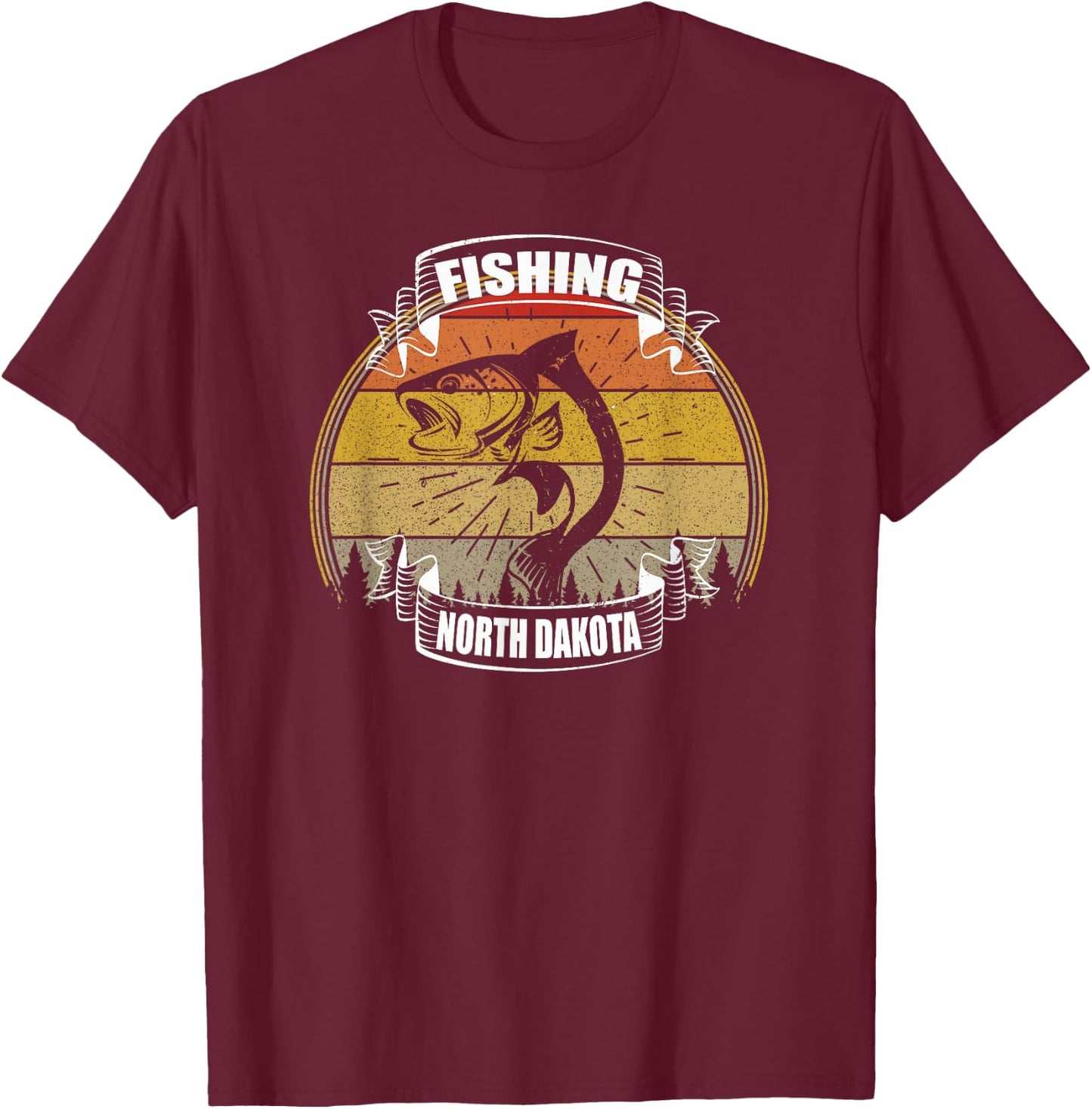 State of North Dakota Fisherman Fish North Dakota Fishing T-Shirt - T-Shirt | Maroon