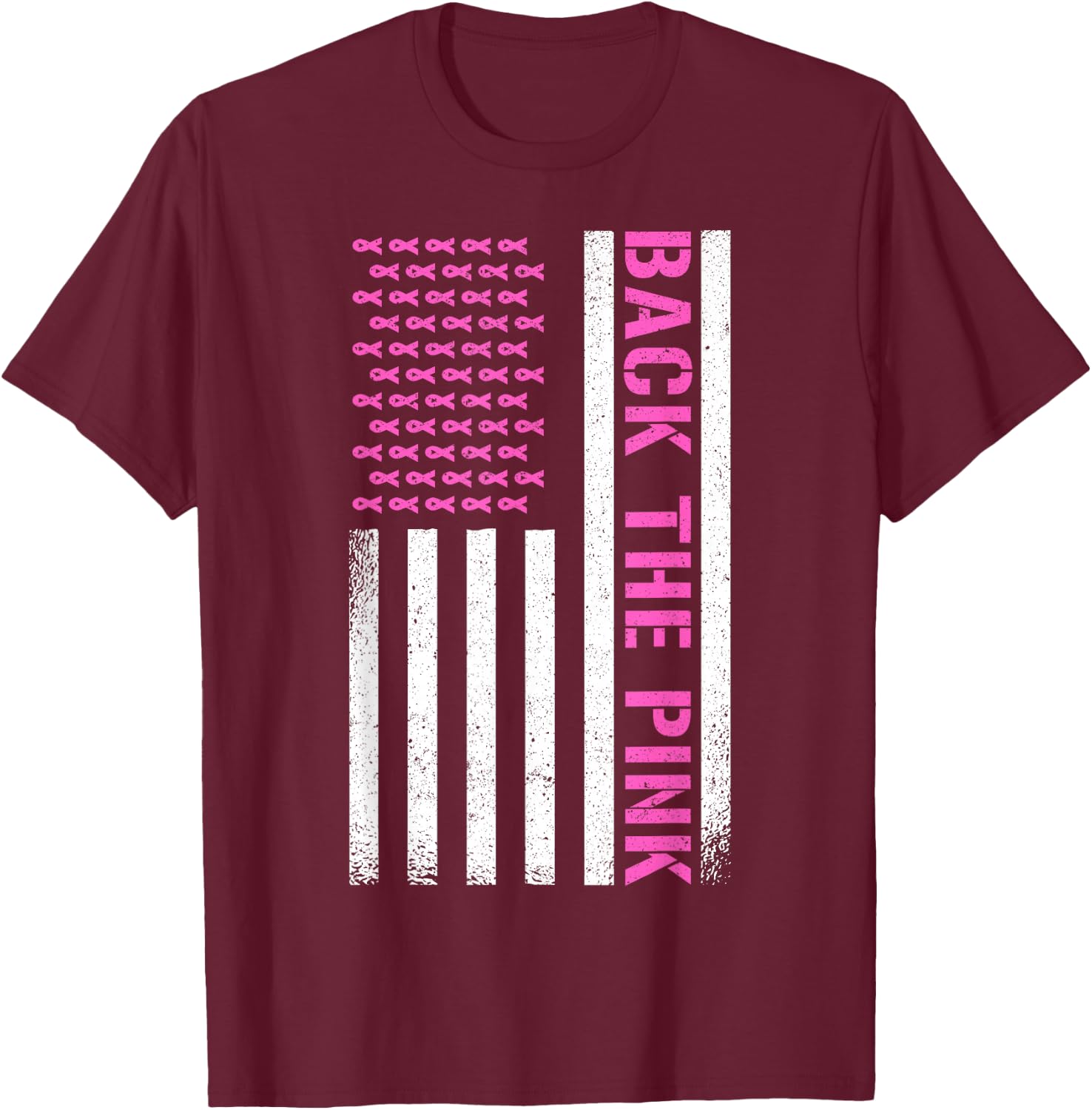 Back The Pink American Flag T-Shirt - T-Shirt | Maroon