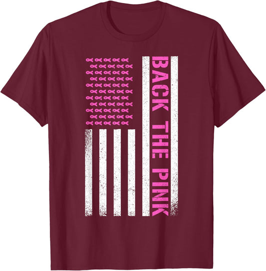 Back The Pink American Flag T-Shirt - T-Shirt | Maroon
