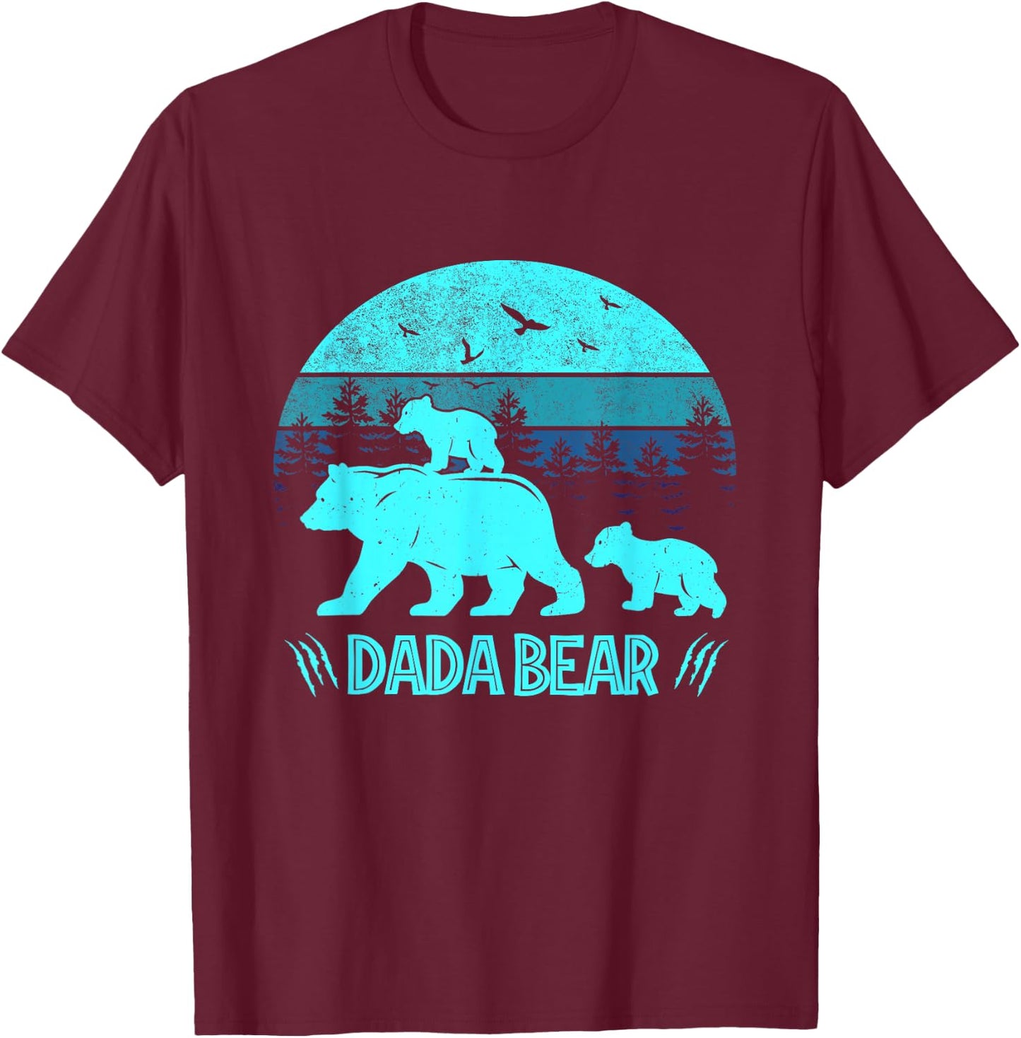 Dada Bear 2 Cubs Daddy of Twin Family Matching Father's Day T-Shirt - T-Shirt | Maroon