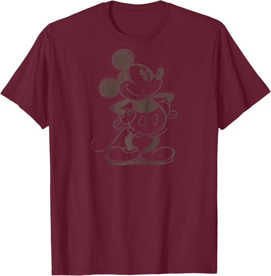 Disney Mickey and Friends Mickey Mouse Sketch Portrait Raglan Baseball T-Shirt - T-Shirt | Maroon