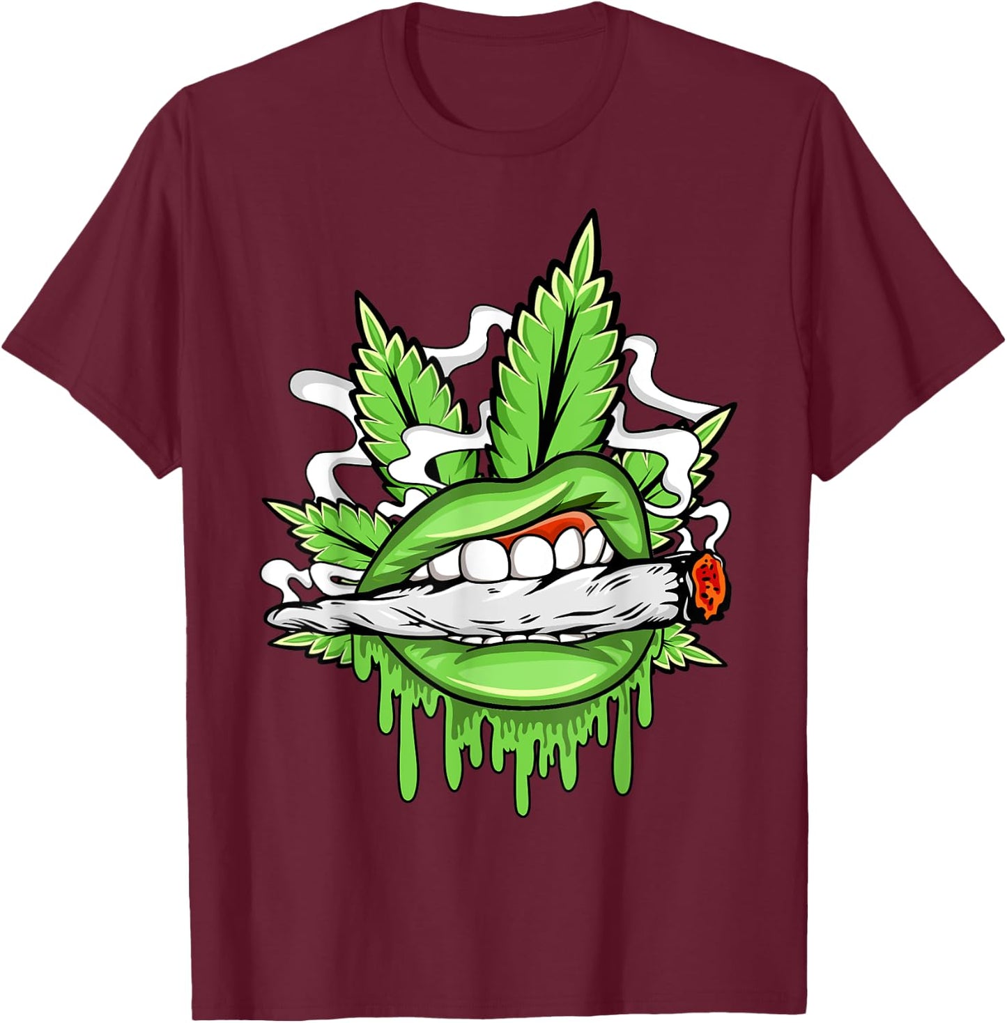 Funny Sexy Lips Cannabis Marijuana Weed Pot Leaf Lover T-Shirt - T-Shirt | Maroon