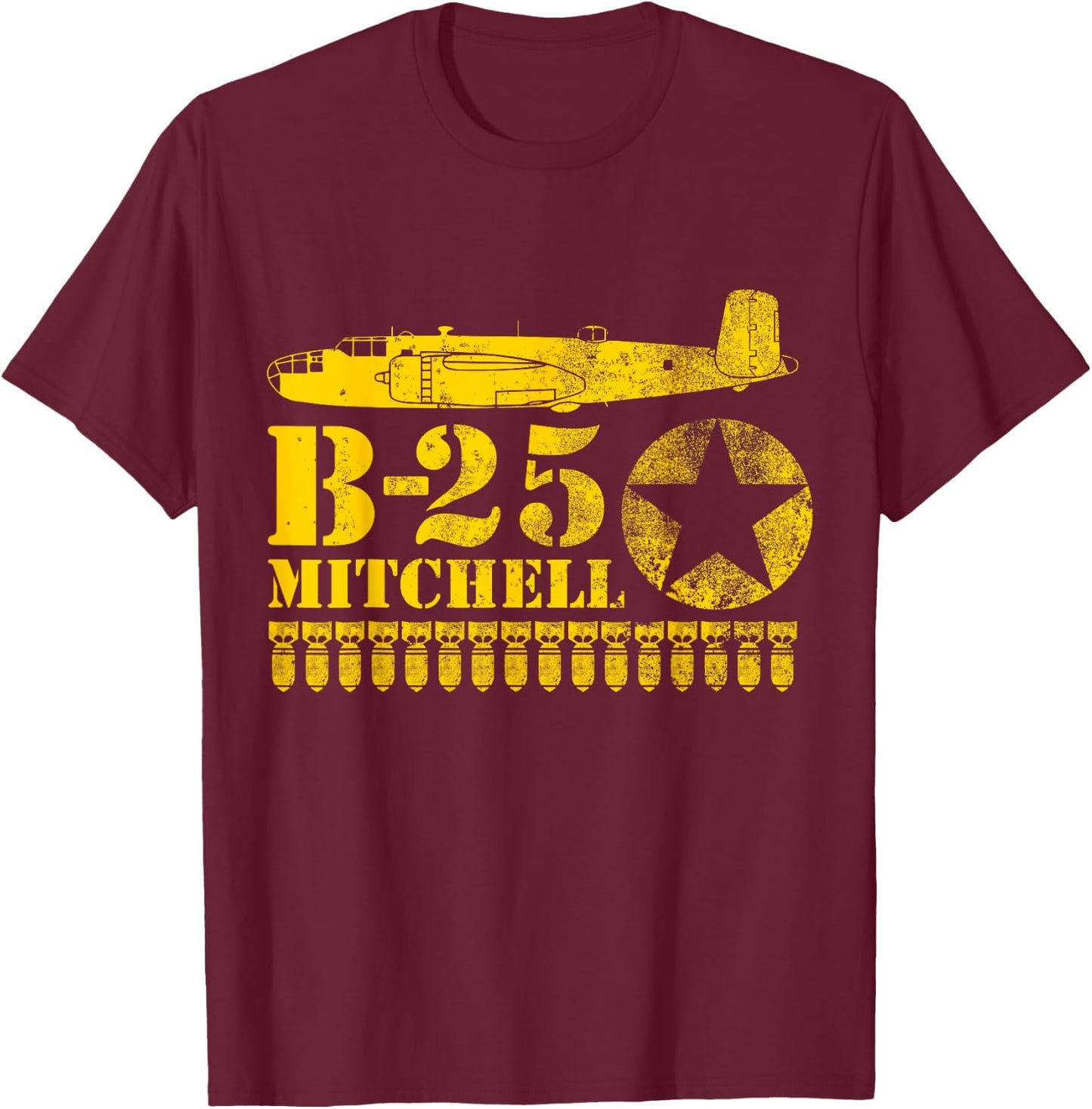 WW2 Air Force Bomber Airplane T shirt - B-25 Mitchell T-Shirt - T-Shirt | Maroon
