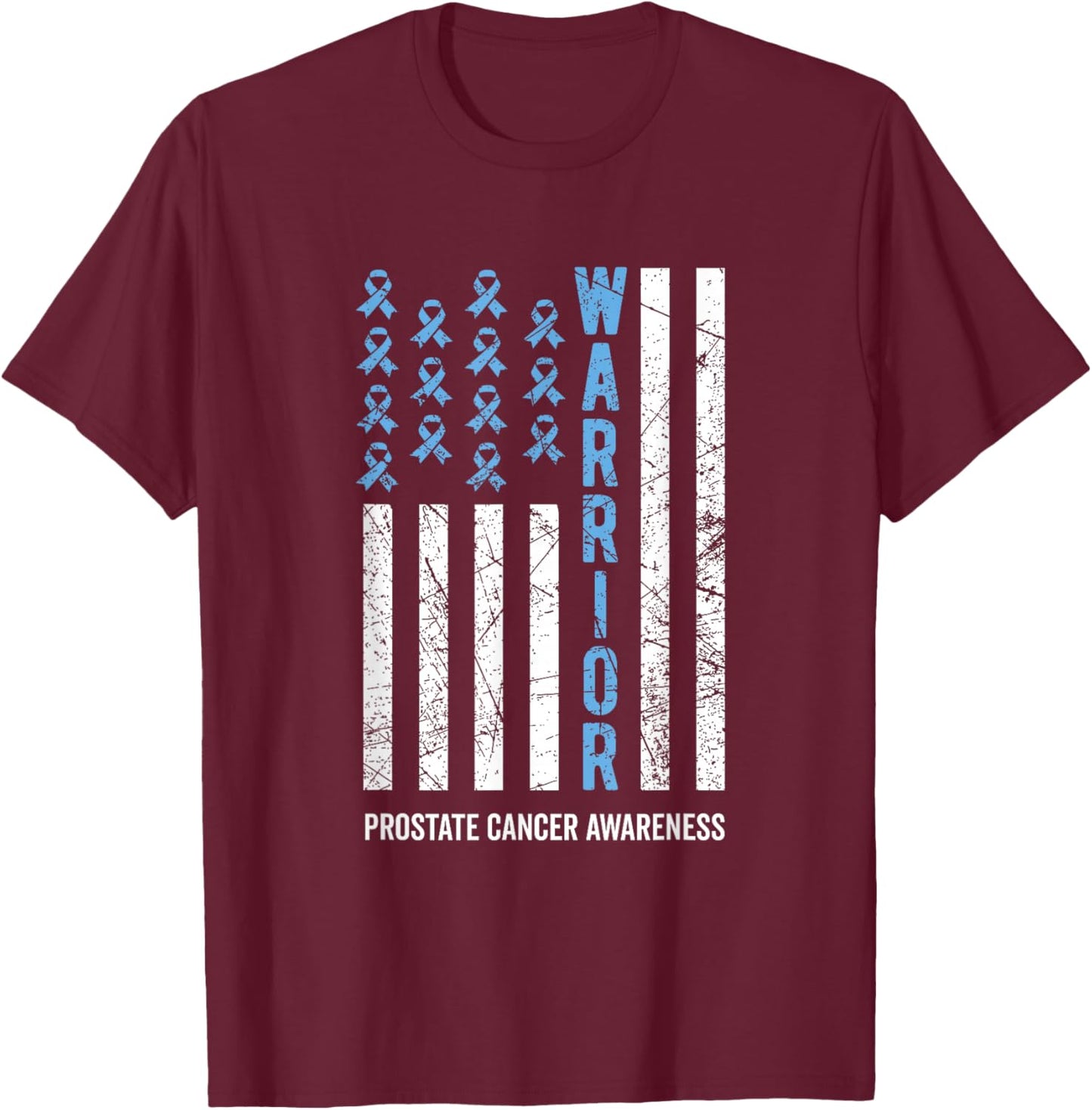 Warrior Light Blue Ribbon Prostate Cancer Awareness T-Shirt - T-Shirt | Maroon