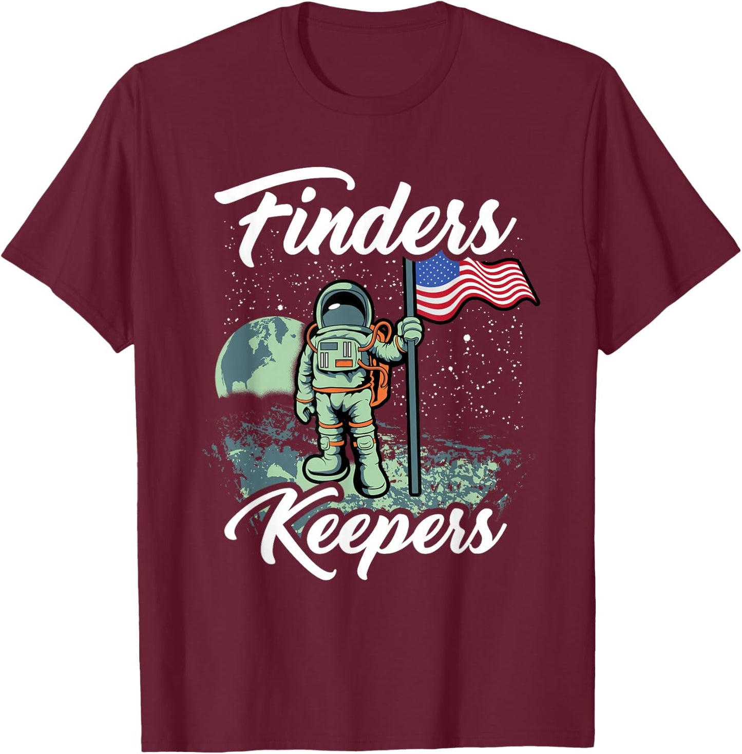Finders Keepers USA Astronaut Moon Gift T-Shirt - T-Shirt | Maroon