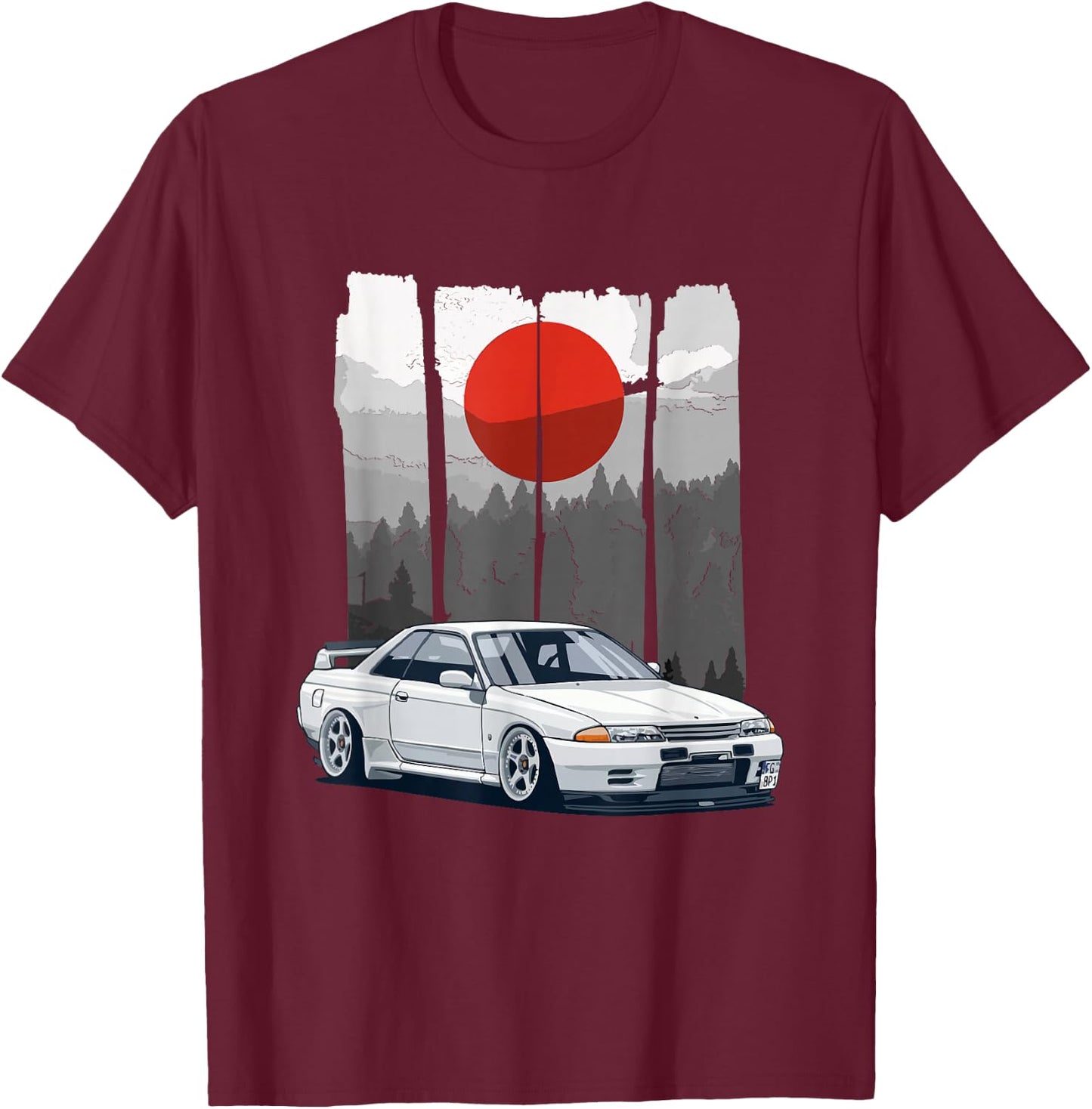 JDM Skyline R32 Car Tuning Japan Rising Sun Drift T-Shirt - T-Shirt | Maroon