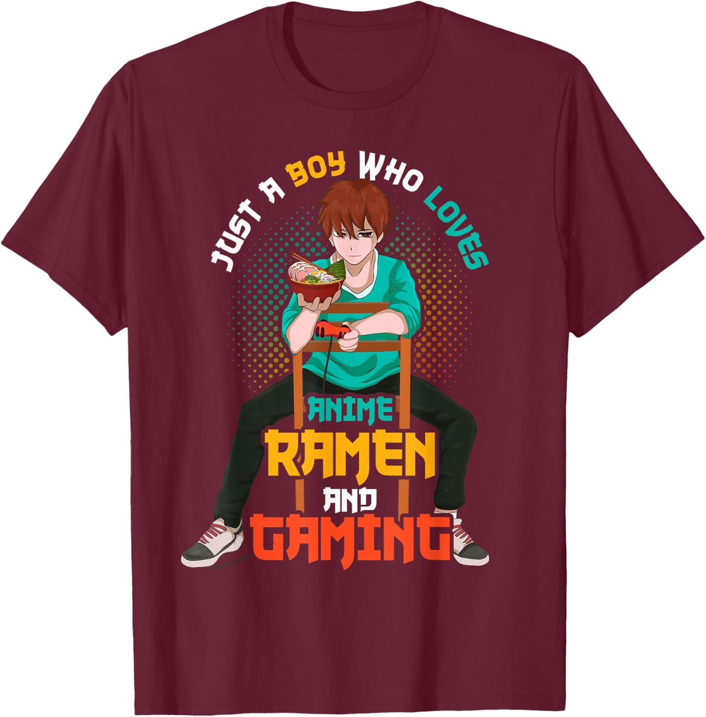 Gamer Ramen Noodles Gaming Japanese Manga Boys Anime T-Shirt - T-Shirt | Maroon