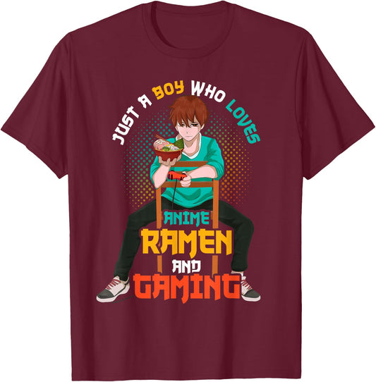 Gamer Ramen Noodles Gaming Japanese Manga Boys Anime T-Shirt - T-Shirt | Maroon