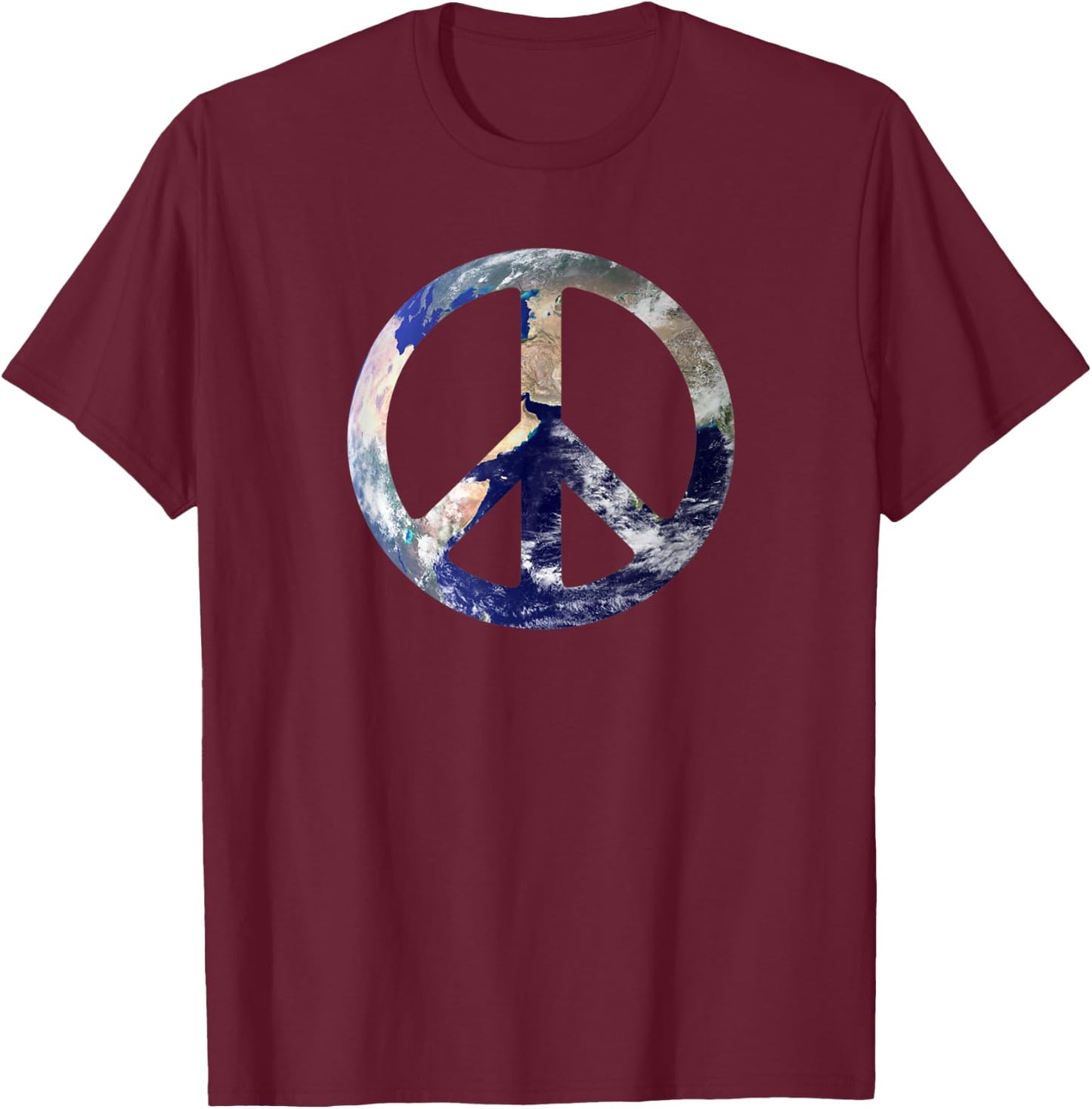 World Peace Symbol With Earth Background Of World Peace Sign T-Shirt - T-Shirt | Maroon