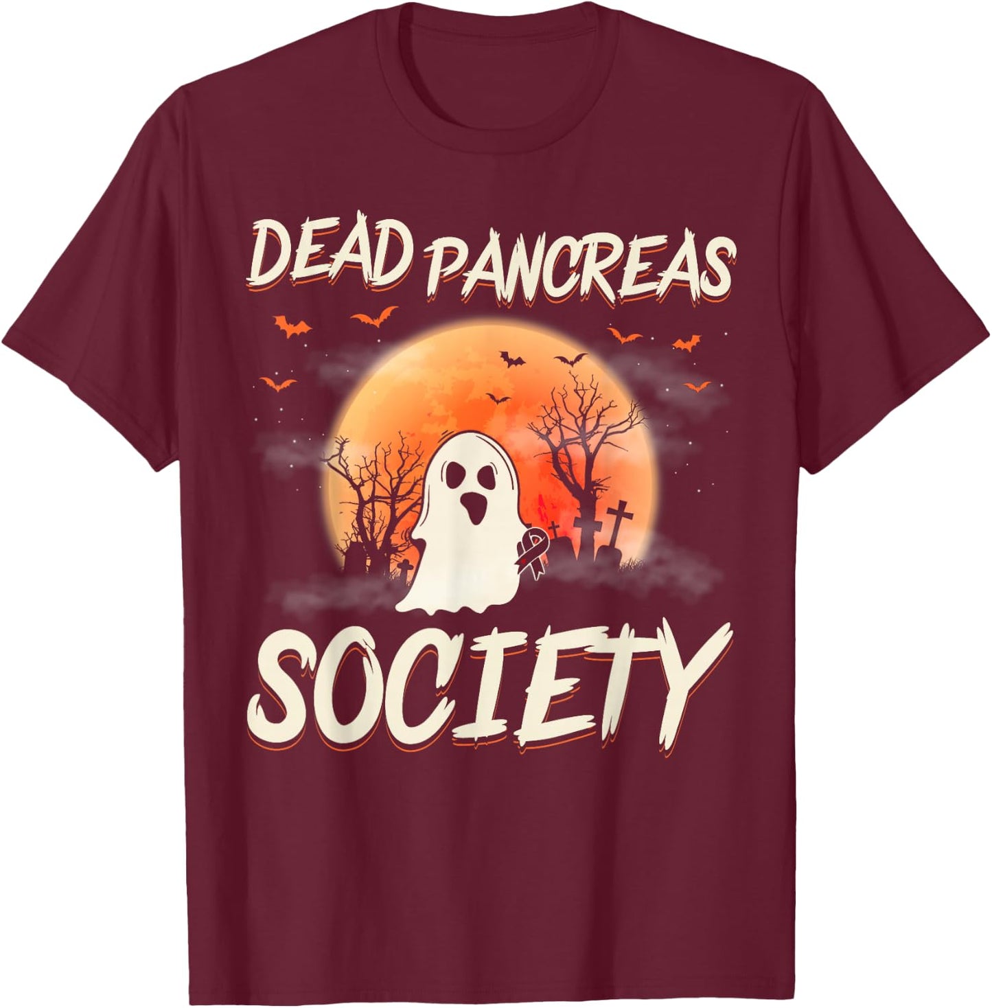 Diabetes Awareness Dead Pancreas Society Halloween Ghost T-Shirt - T-Shirt | Maroon