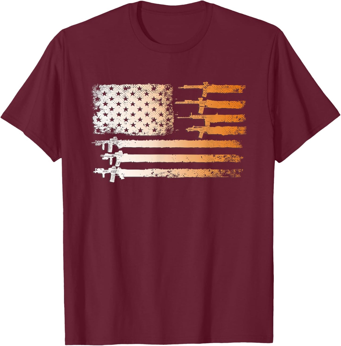 Guns Flag Distressed Gift Veterans Hunters T-Shirt - T-Shirt | Maroon