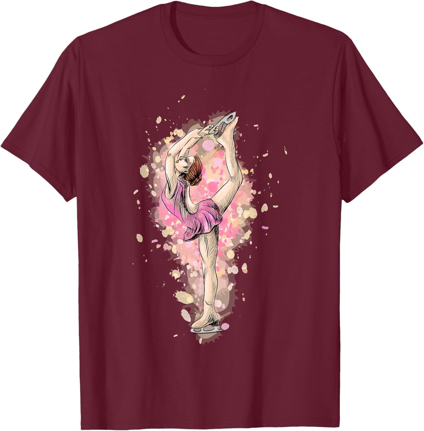 Watercolour Skating Girl T-Shirt - T-Shirt | Maroon