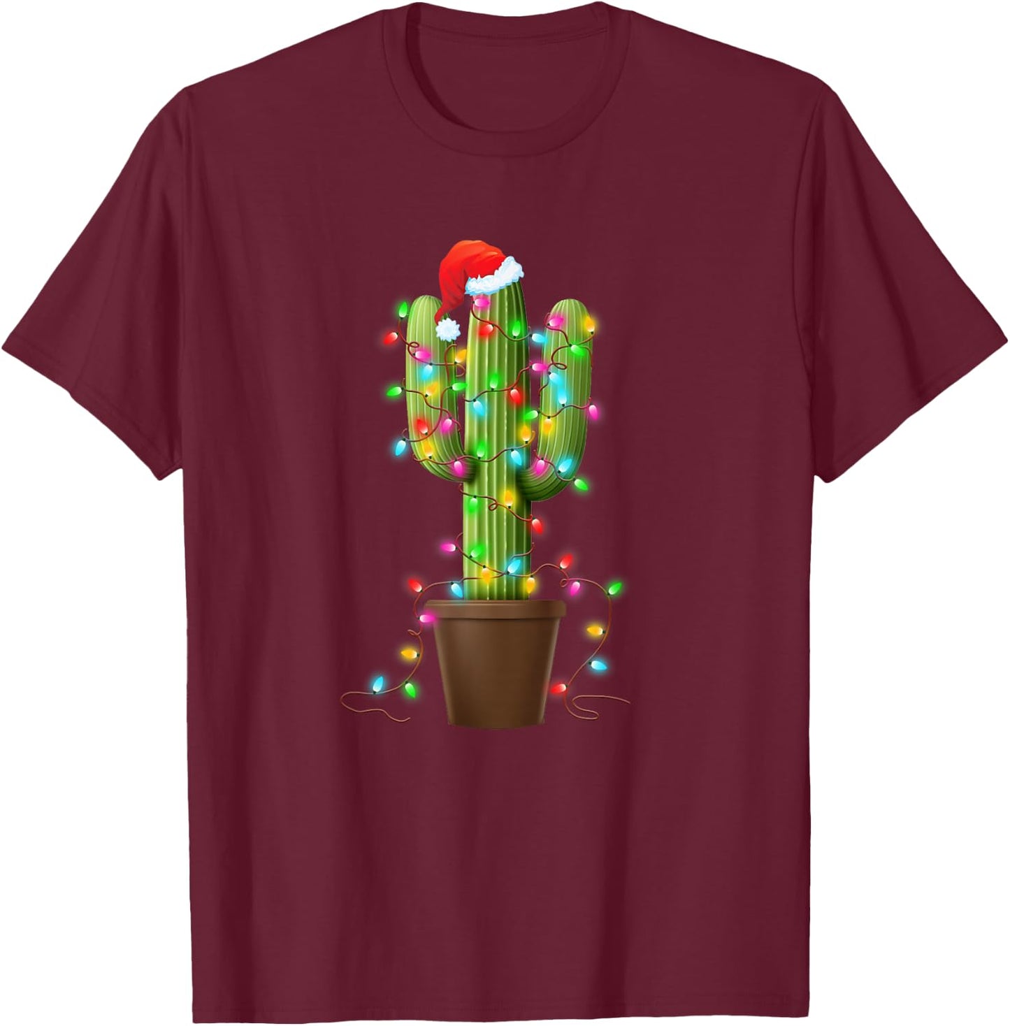 Christmas Lights Cactus Lover Funny Xmas Gifts Women T-Shirt - T-Shirt | Maroon