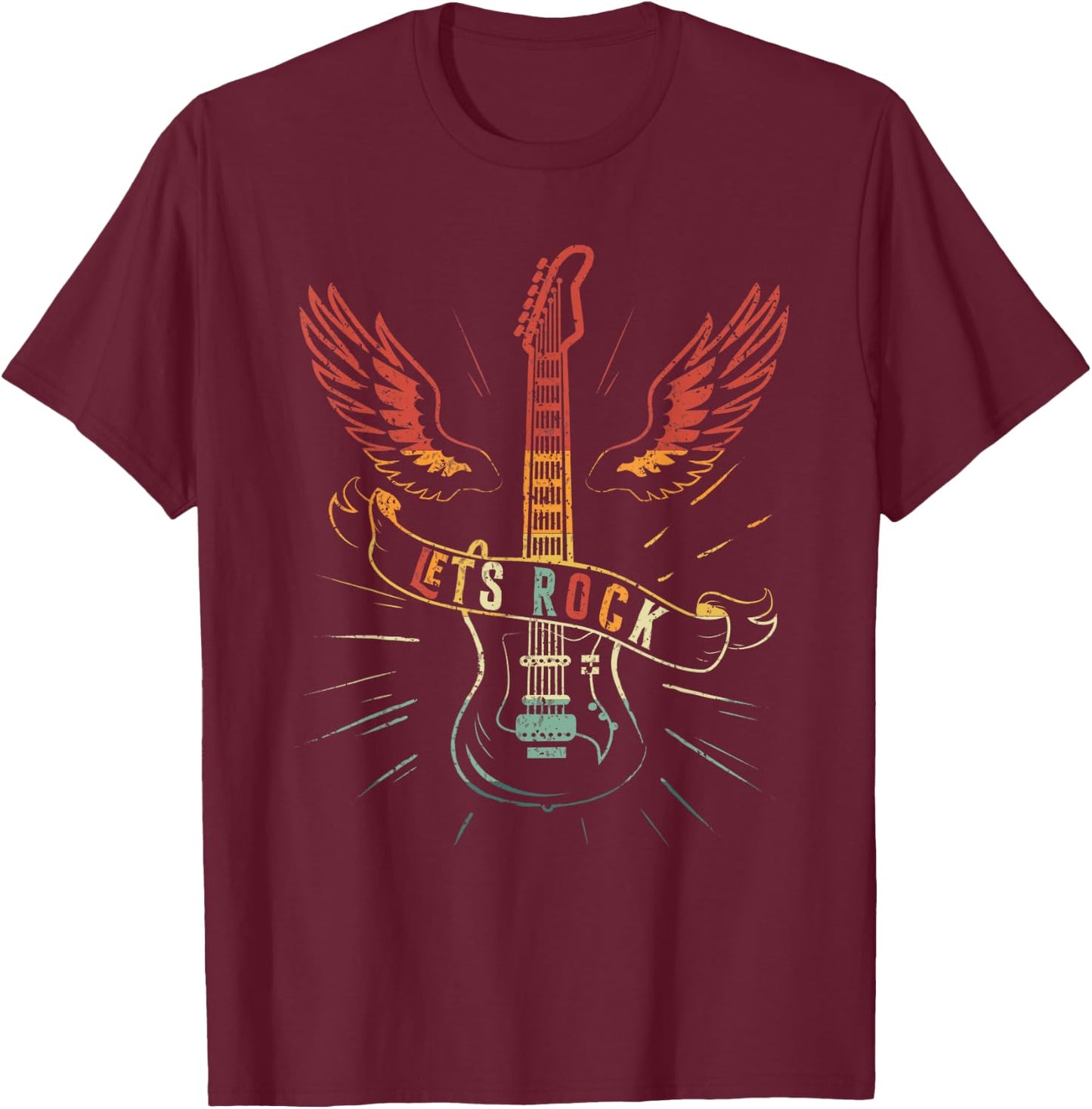 Lets Rock Rock n Roll Guitar Retro Lovers T-Shirt - T-Shirt | Maroon