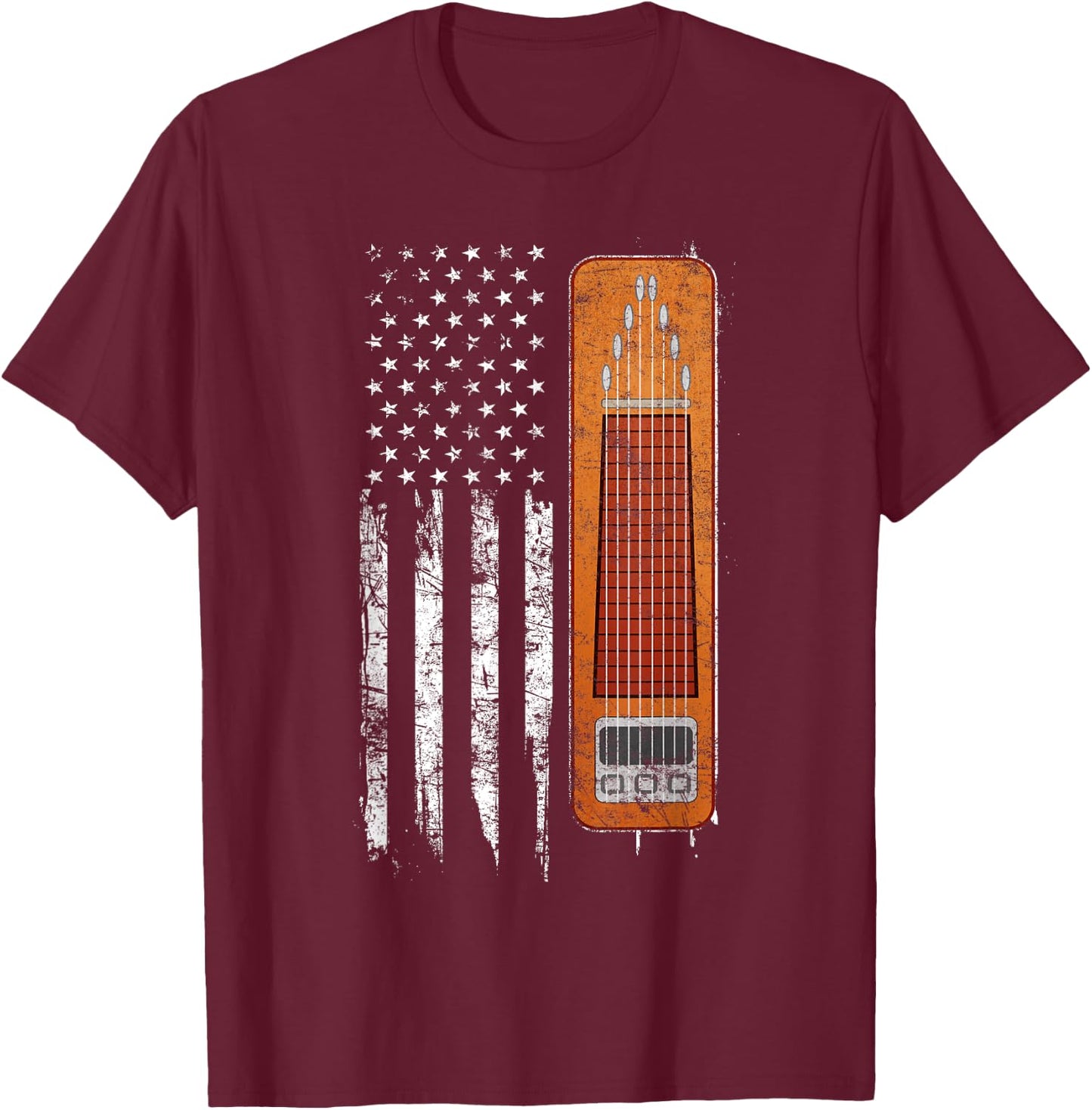 Mega Awesome Musician Shirts Vintage Pedal Steel Flag - Black, Small T-Shirt - T-Shirt | Maroon