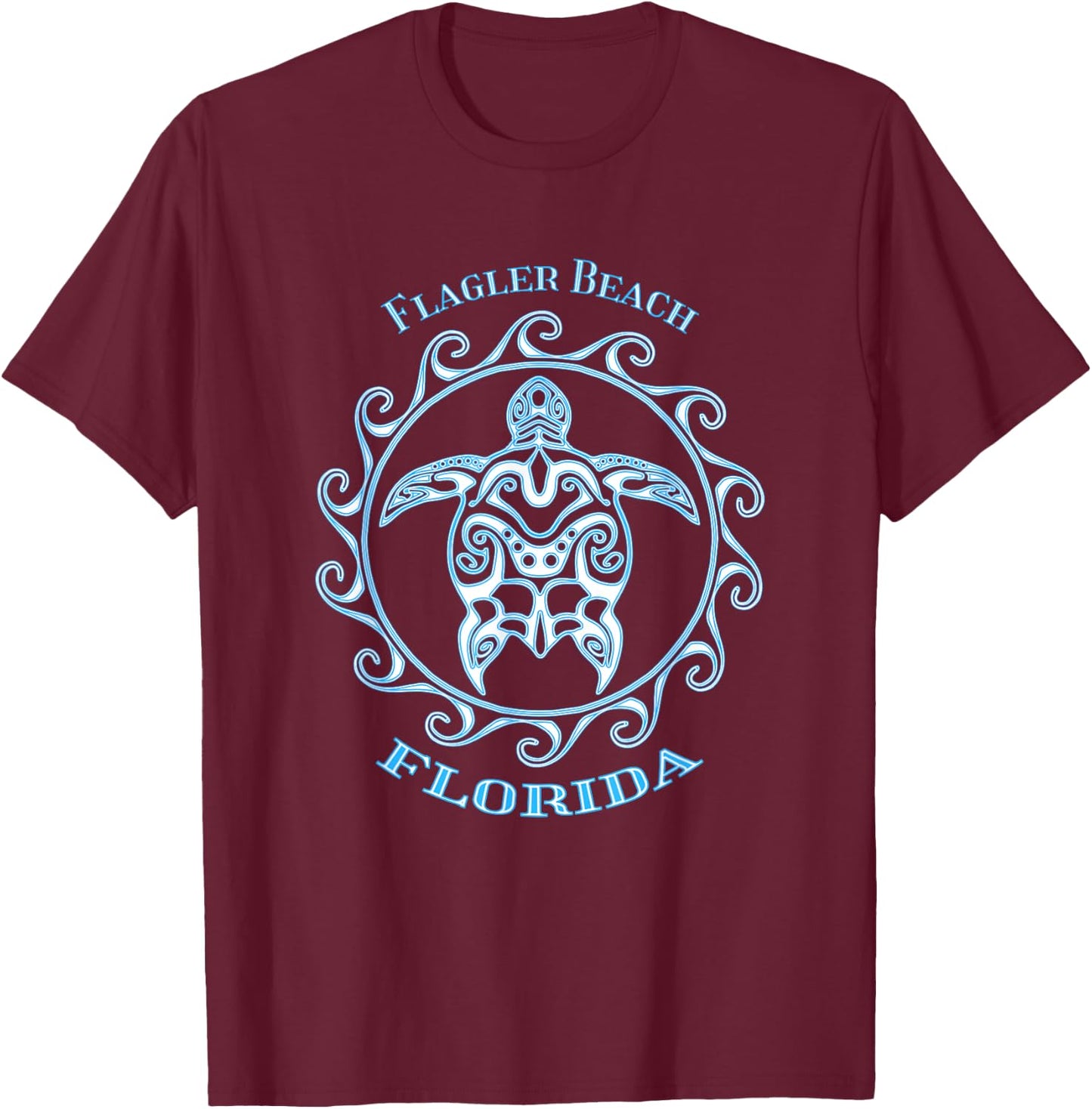 Flagler Beach Florida Tribal Sea Turtle Summer T-Shirt - T-Shirt | Maroon