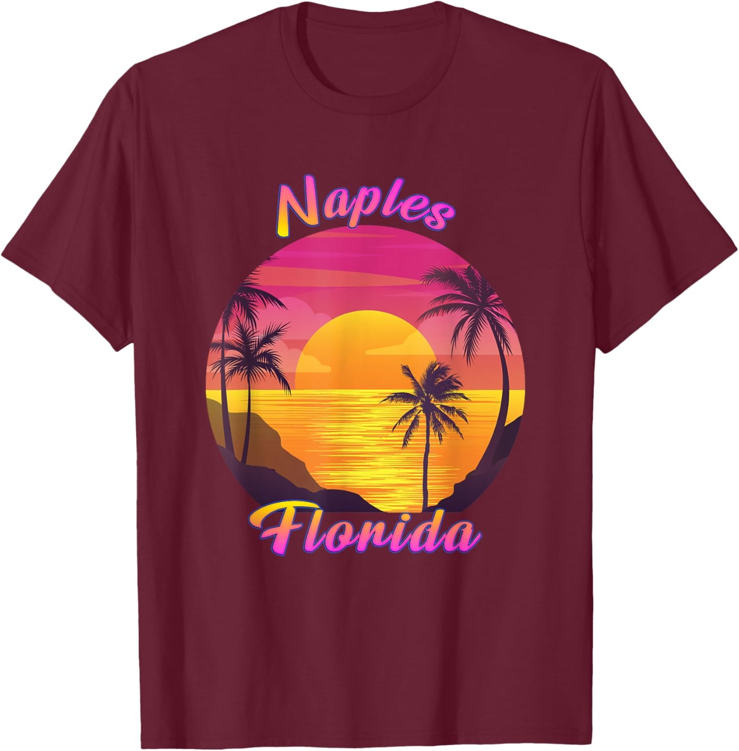 Naples FL Florida Vintage Retro 70s 80s Vacation Souvenir T-Shirt - T-Shirt | Maroon
